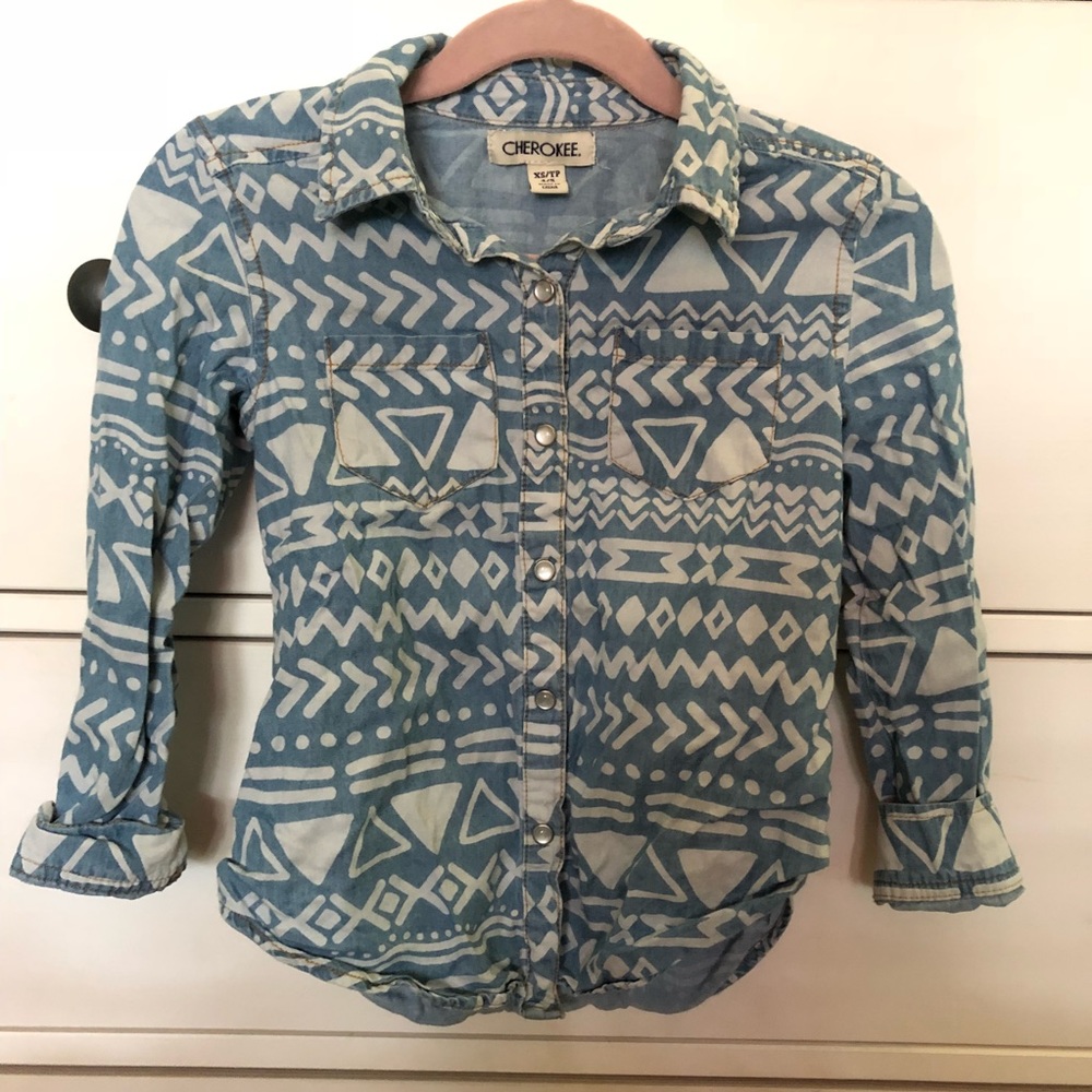 Girls Tribal Print Button Up